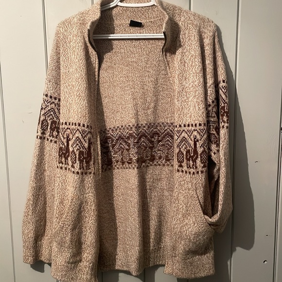 Vintage Knit Zip Up Wool Alpaca Design Cardigan Sweater Men’s Tan Brown L-XL - Picture 5 of 7